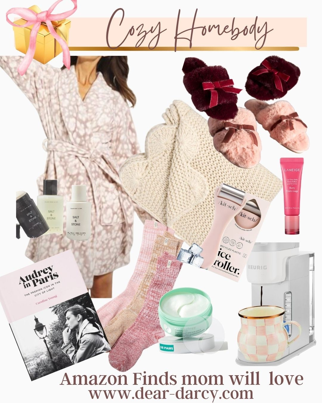 Cost at home 
Amazon finds /favorite things
For a little self care and the homebody

Cozy robe
Slippers with bows
Coffee and cute mug

Audrey yup burn book 

Ice roller for face 
Lip mask
Cute scallop blanket 
Salt & sand best seller beauty products 

Eye patches 

Great gift ideas too

#LTKBeauty #LTKFindsUnder100 #LTKGiftGuide