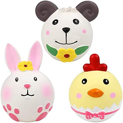 Malier 3 Pack Easter Squeaky Dog Toys, Dog Bunny Chicken Toys Animal Sets Toys, Soft Durable Latex D | Amazon (US)
