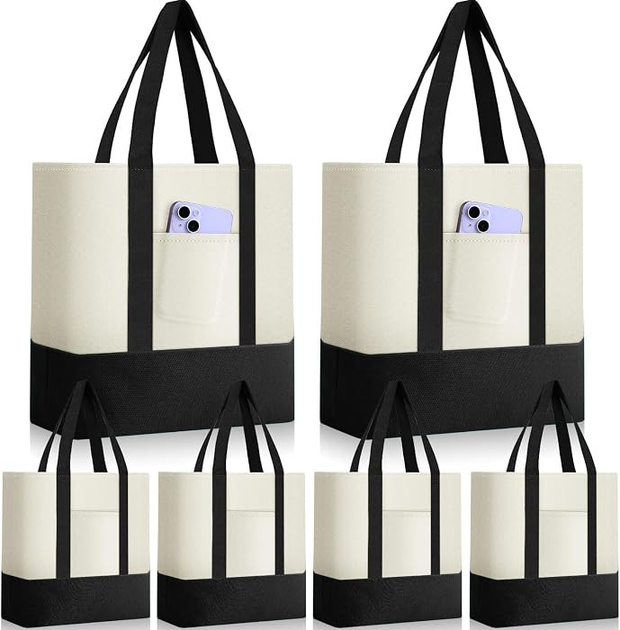 6 Pcs Mini Canvas Tote Bags Bulk with Pocket, Black | Amazon (US)