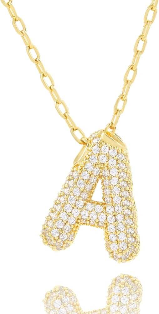 Bubble Letter Necklace Gold Initial Necklaces for Women Chunky Charm Necklace Pendant A-Z 14K Gol... | Amazon (US)