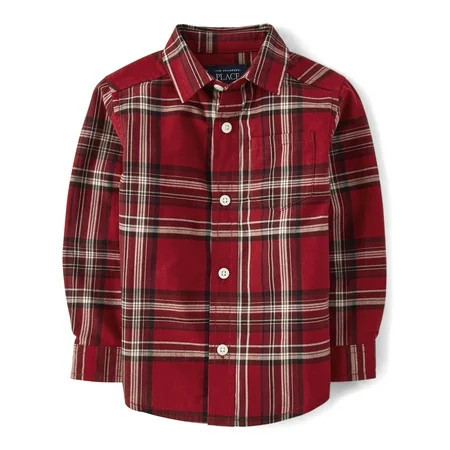 The Children's Place Baby & Toddler Boys Long Sleeve Plaid Poplin Button Up, Sizes 6M-5T | Walmart (US)