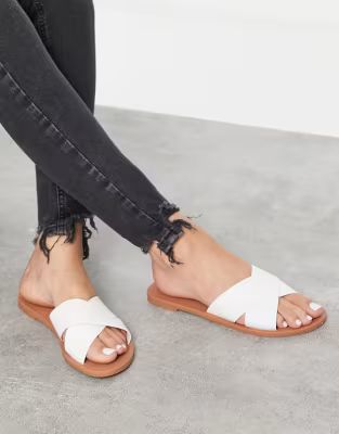 ASOS DESIGN Facts cross strap mule sandals in white | ASOS (Global)