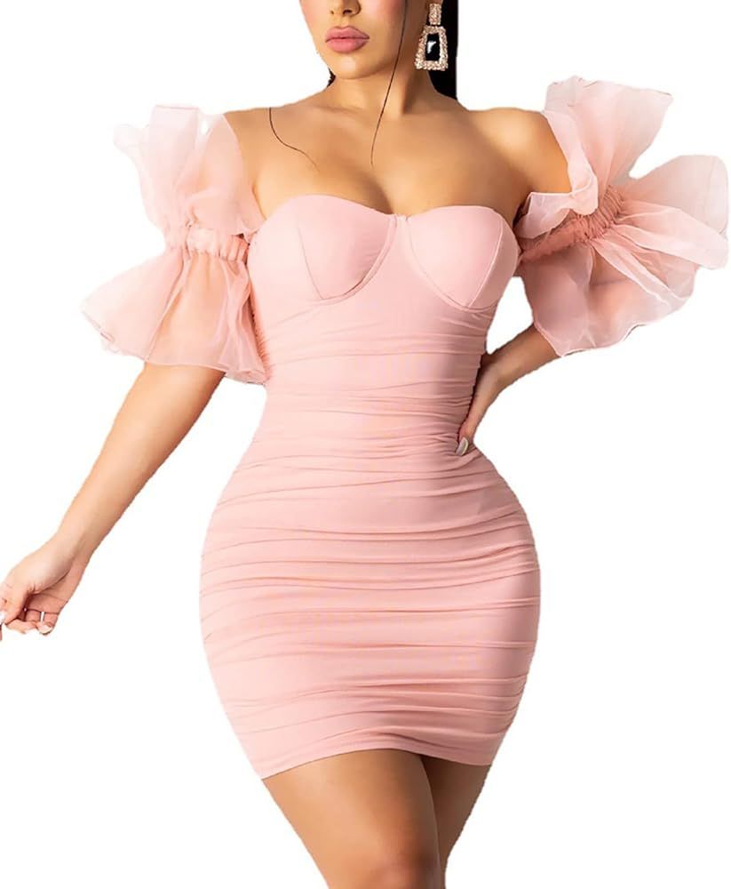 LKOUS Elegant Club & Night Out Dresses, Off Shoulder Evening Birthday Dresses, Solid Color Bodyco... | Amazon (US)