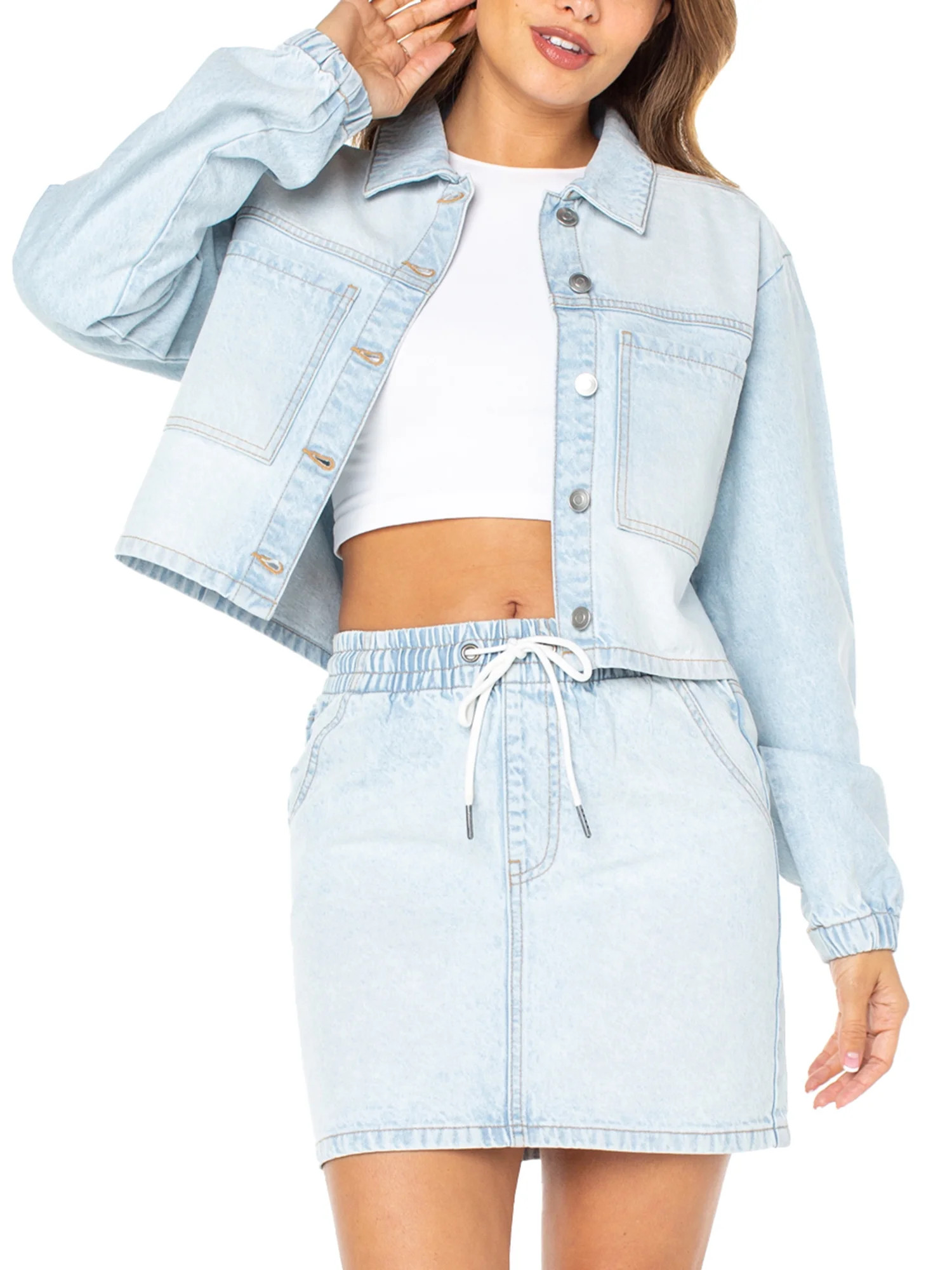 Celebrity Pink Women's Cropped Denim Jacket | Walmart (US)