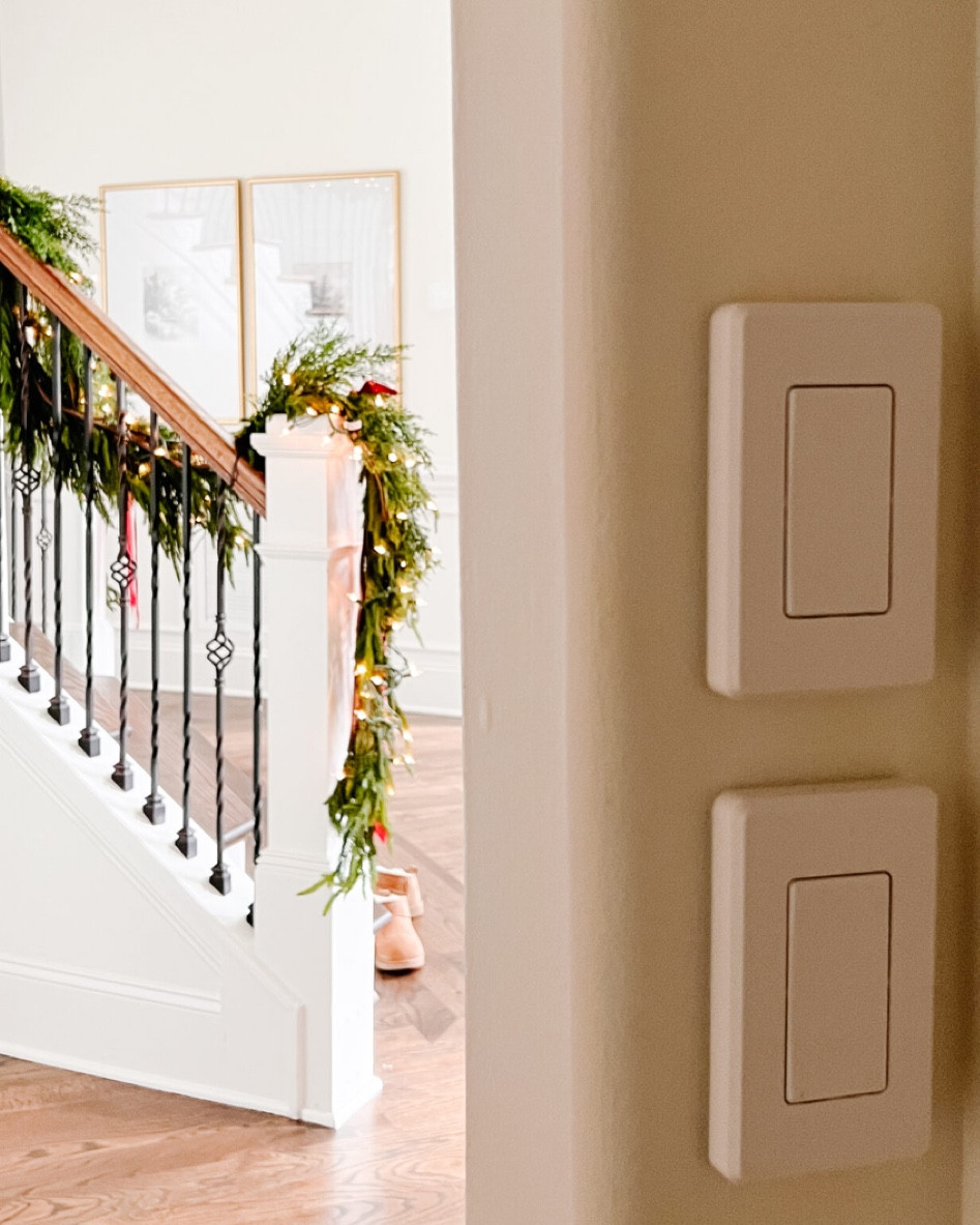 They switches are genius. We plug in our garland upstairs, but we can turn them on and off with these switches that we stick on the wall. You can use them year-round for anything that you plug-in. Now over 30% off. 