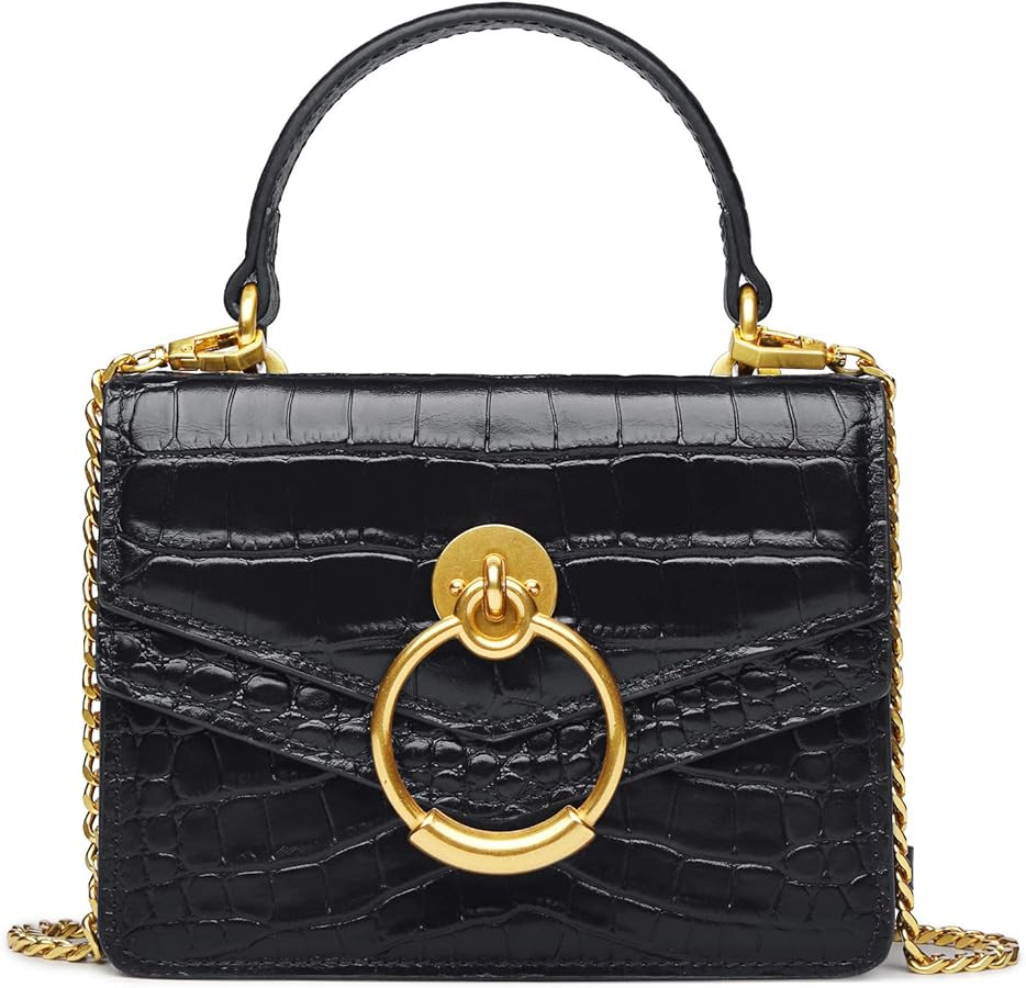 Croc Embossed Top Handle Handbag for Women Leather Mini Crossbody Purse with Gold Chain Strap Rin... | Amazon (US)