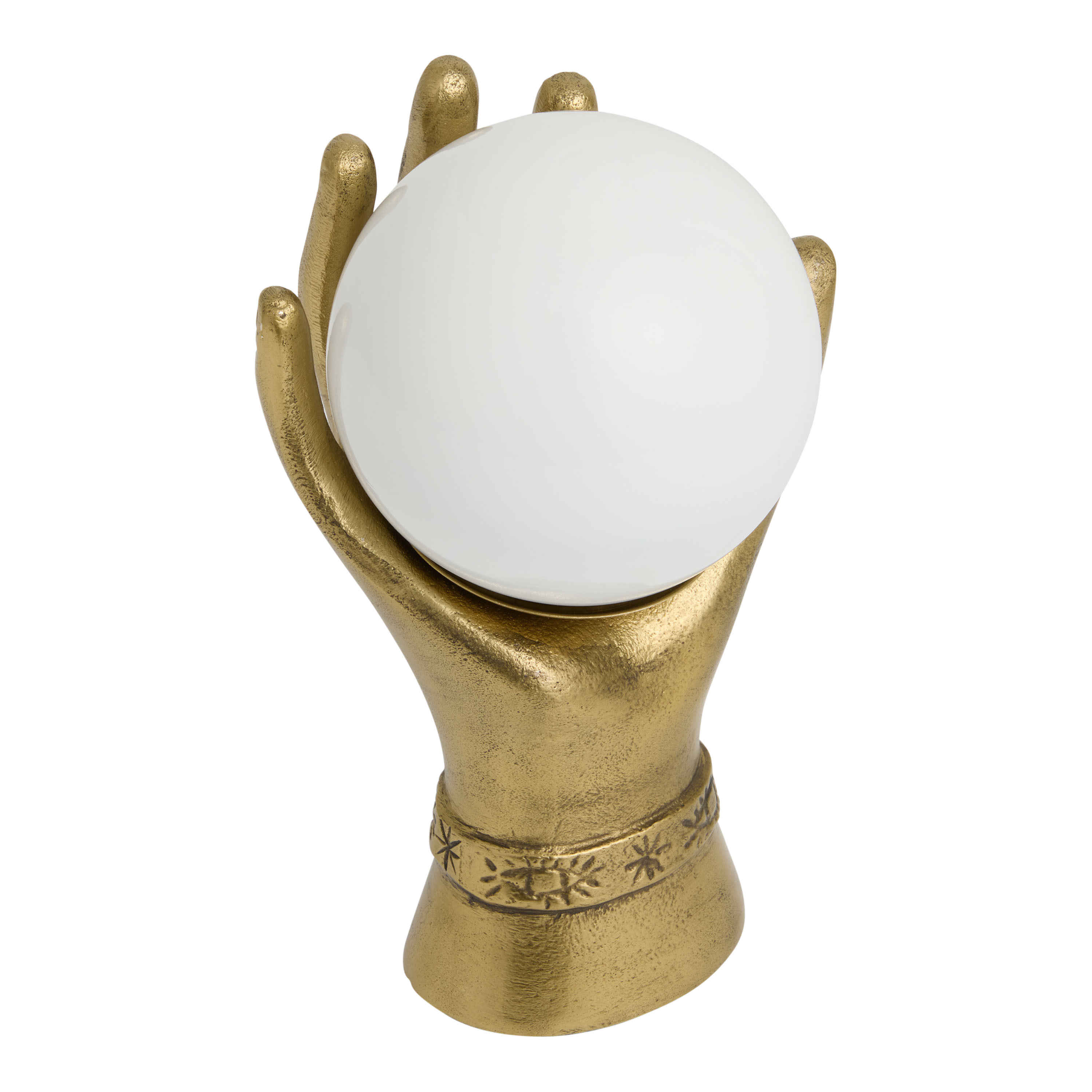 Brass and Milk Glass Globe Mystic Hand Shaped LED Table Lamp | World Market
