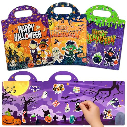 3 Sets Halloween Reusable Sticker Book Halloween Toys & Crafts for Toddlers | Amazon (US)