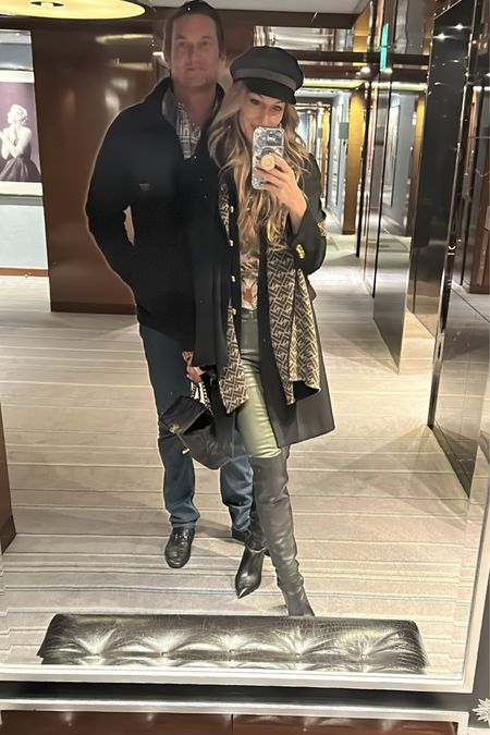 Winter travel- leather pants, long jacket paired with combat boots or knee high boots
#traveloutfit
#winteroutfit
#apres ski
#glam around town
#winter fashion 

#LTKfindsunder100 #LTKSeasonal #LTKover40