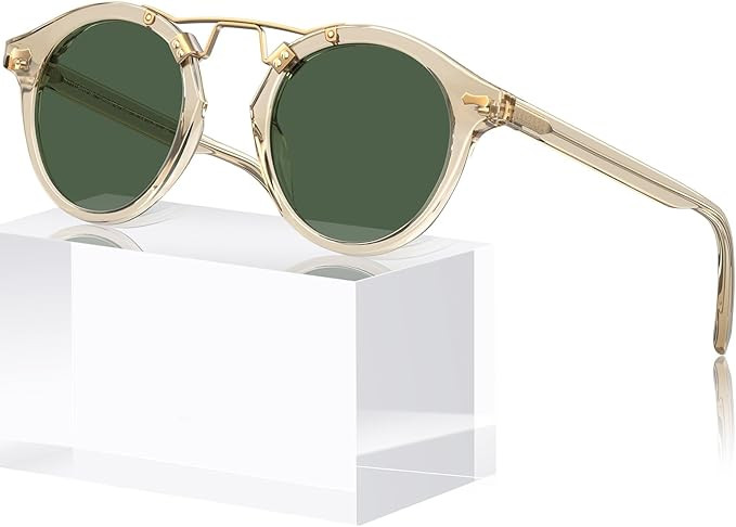 CARFIA Double Bridge Small Acetate Sunglasses for Women Polarized, Retro Metal Brow Ladies Sunnie... | Amazon (US)