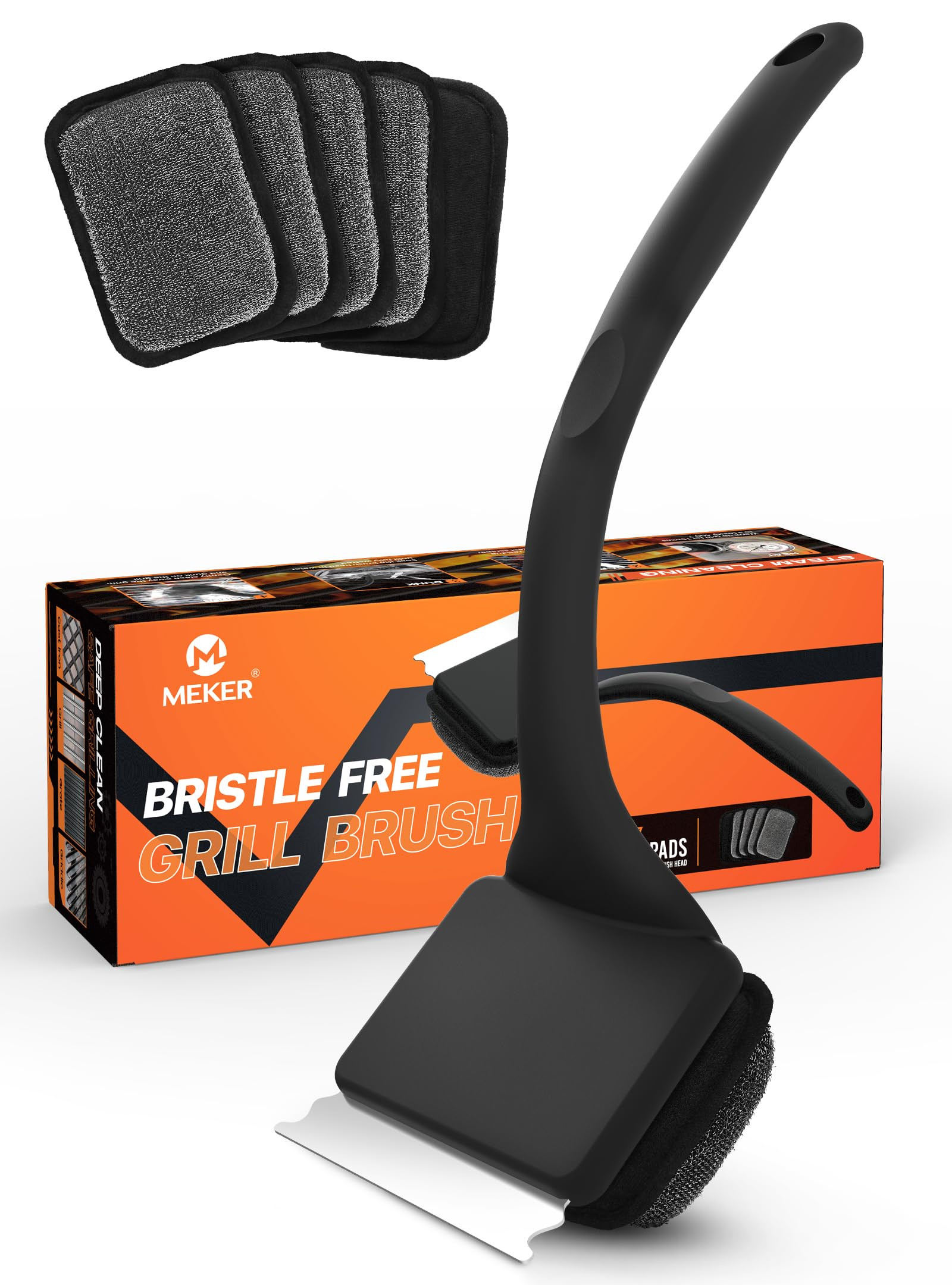 MEKER Grill Brush Bristle Free, Grill Cleaner Brush with 5 BBQ Replacement Head for Cast Iron, St... | Amazon (US)