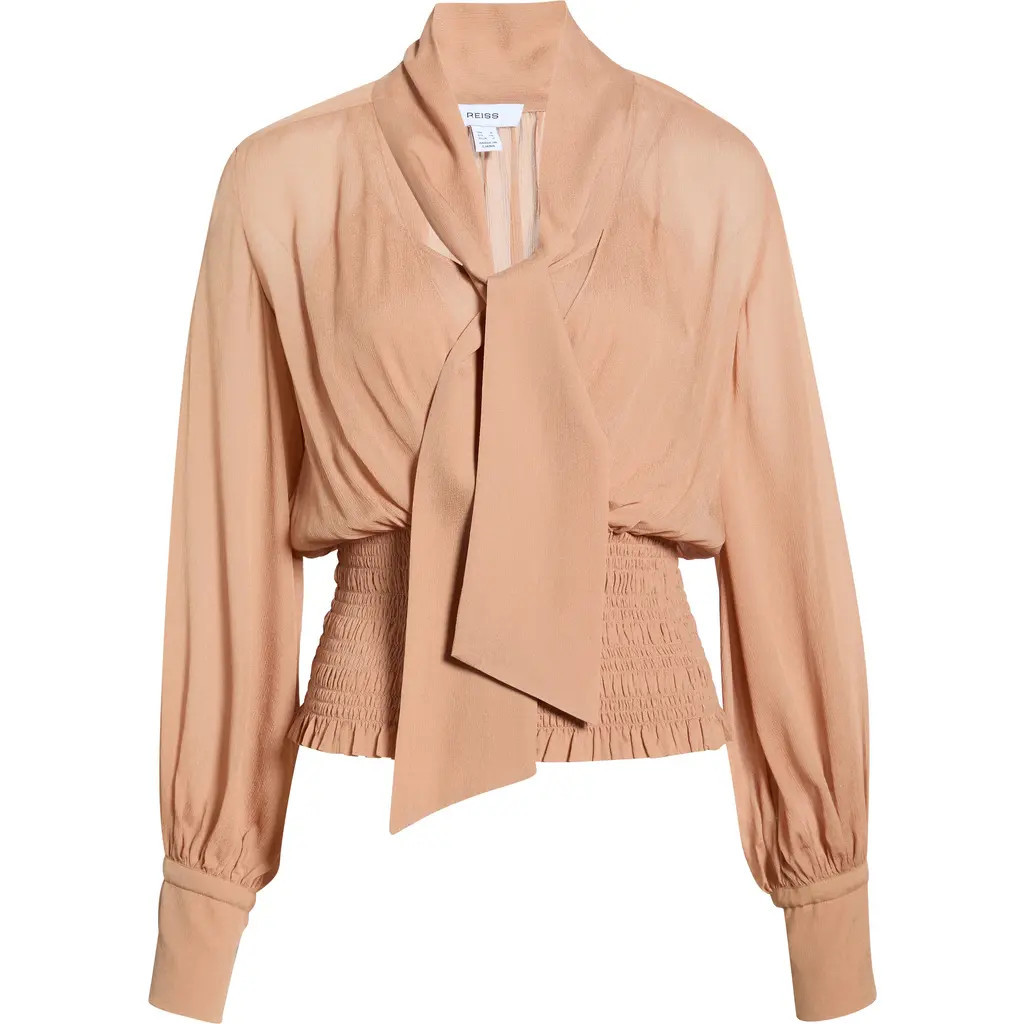 Reiss Phoebe Tie-Neck Smock Top in Rust Orange at Nordstrom, Size 2 Us | Nordstrom