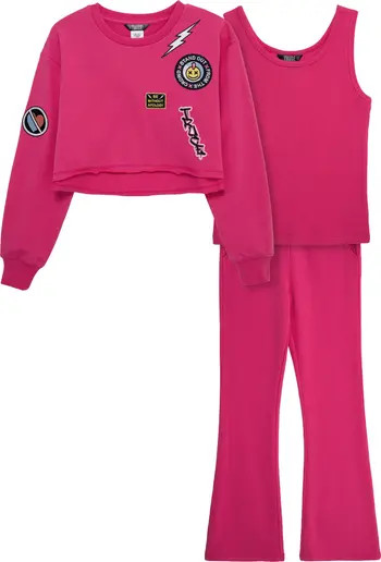 Truce Kids' Appliqué Sweatshirt, Tank & Flare Leg Sweatpants Set | Nordstrom | Nordstrom