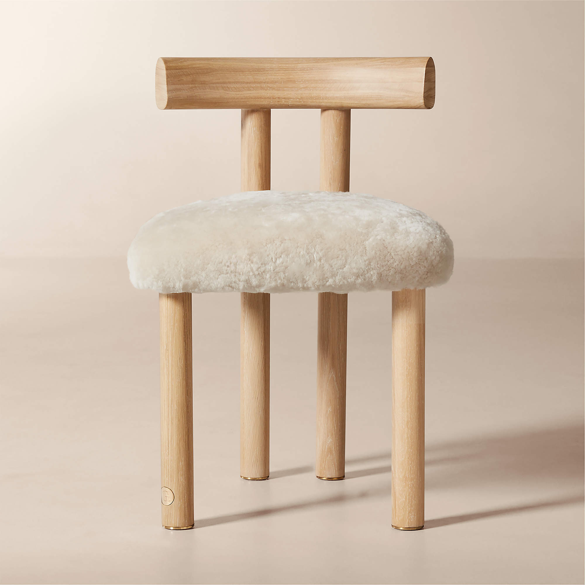 Perle Shearling and Oak Wood Dining Chair by goop | CB2 | CB2