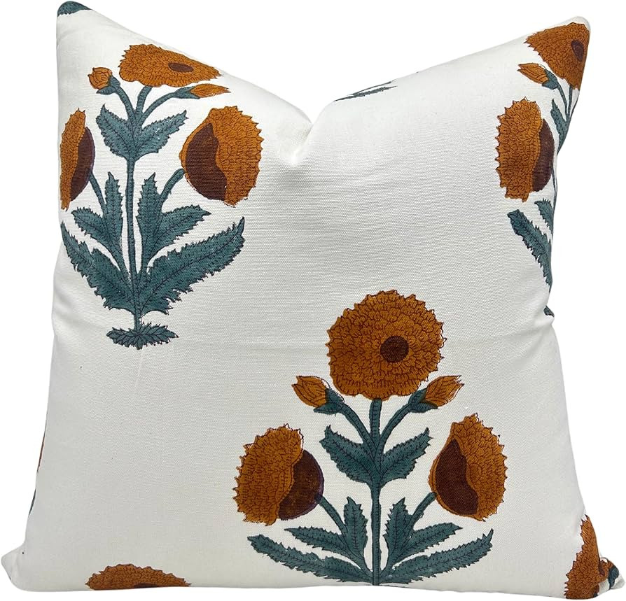 Handmade Block Print Thick Cotton White 18"X18" Throw Vintage Pillowcase Cushion Cover with Zippe... | Amazon (US)