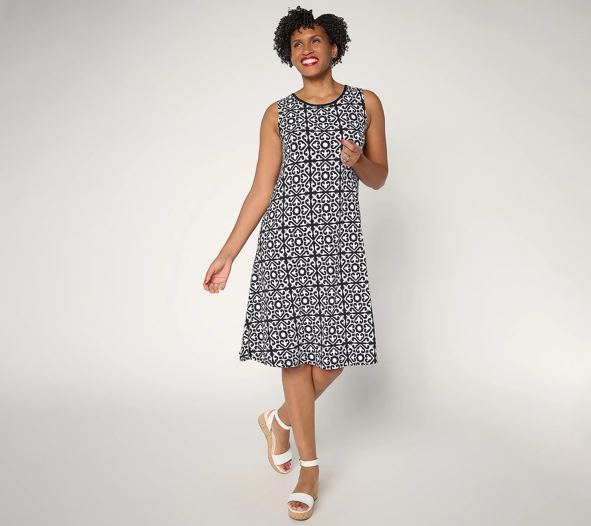 Susan Graver Regular Printed Liquid Knit Dress W/Back Tie | QVC