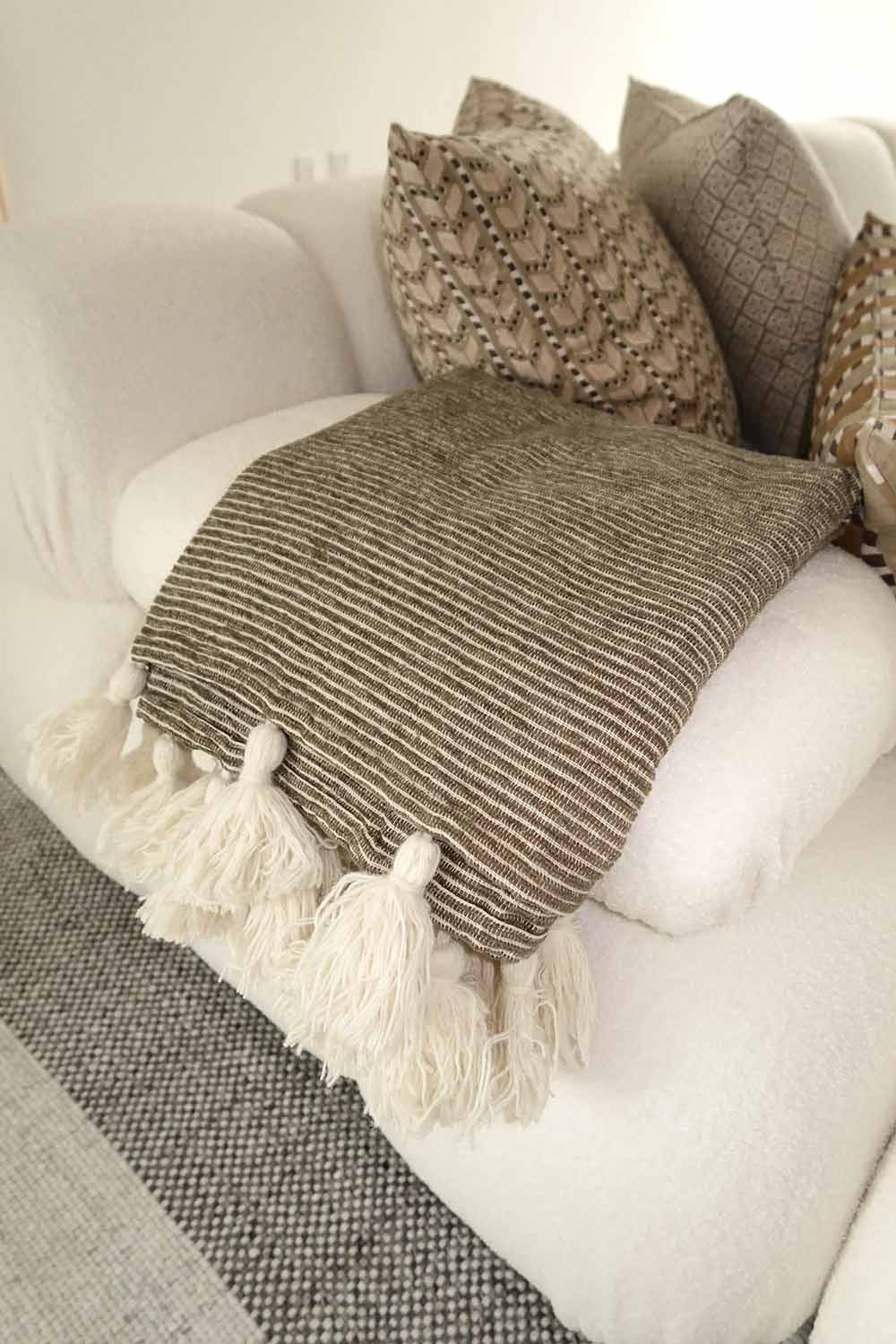 Madison Tassel Throw - Olive | THELIFESTYLEDCO