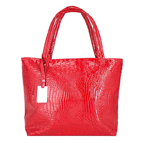Womens Large Tote Shoulder Handbag Purse Travel Satchel Stylish Fuax Leather Crocodile Hobo Top Handle Bag Red | Amazon (US)