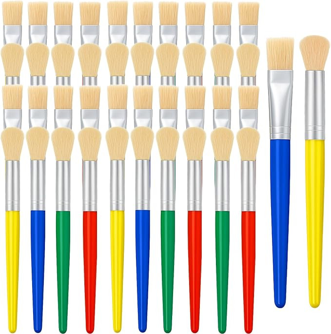 48 Pcs Paint Brushes for Kids Bulk Paintbrushes Set Large Chubby Round and Flat Brushes for Acryl... | Amazon (US)