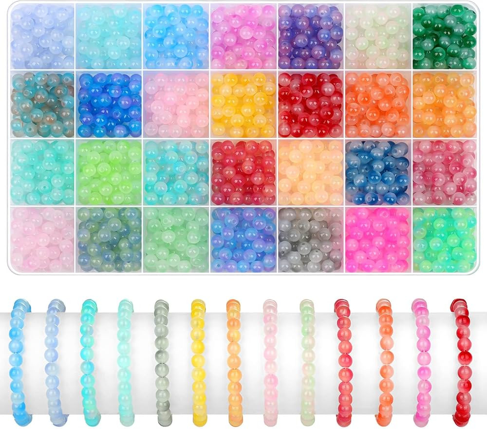 shynek 1400 Pieces 6mm Round Glass Beads for Bracelets, 28 Colors Bracelet Beads, Glass Crystal B... | Amazon (US)