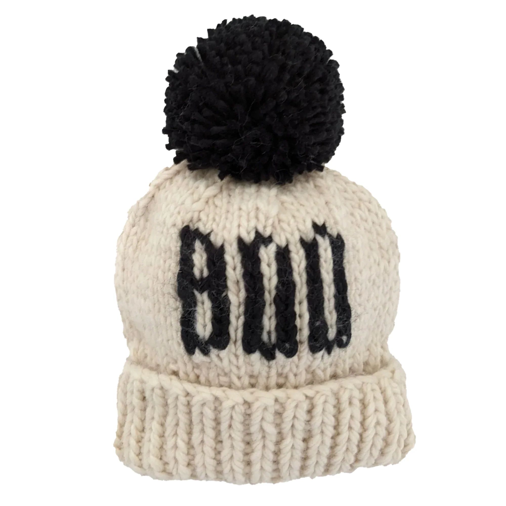 Boo Knit Pom Hat, Natural | SpearmintLOVE