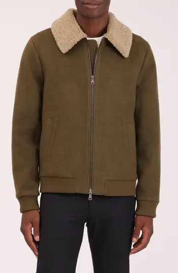 Bagatelle Felted Wool Blend Aviator Jacket in Olive at Nordstrom Rack, Size Large | Nordstrom Rack
