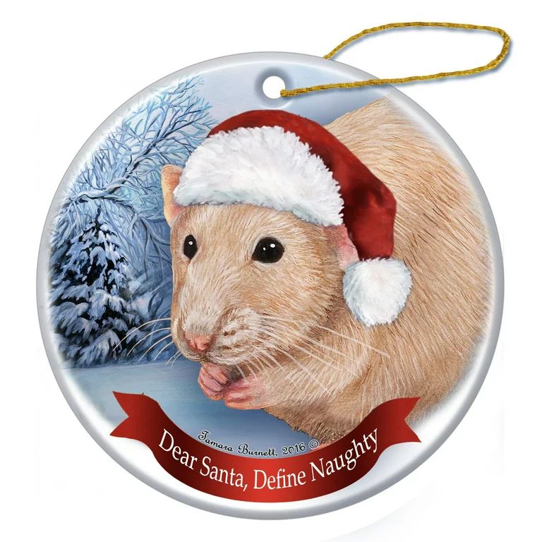 Holiday Pet Gifts Solid Beige Rat Santa Hat Porcelain Christmas Tree Ornament - Walmart.com | Walmart (US)