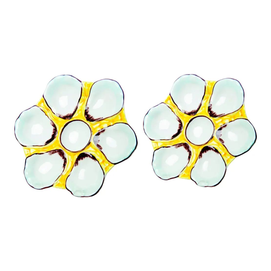 Ceramic Yellow Oyster Plates - A Pair | Chairish