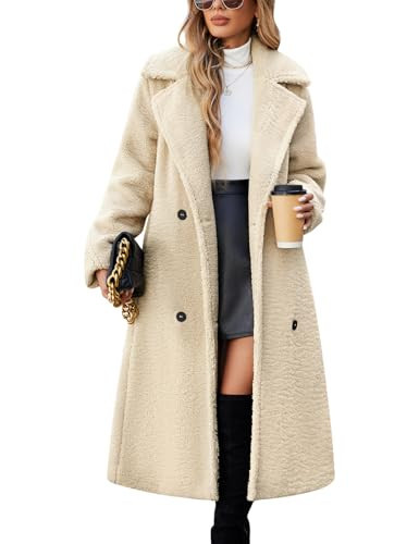 Uikue Women's Fuzzy Winter Coat Oversized Faux Fur Fleece Jackets Button Trendy Long Fluffy Warm Outerwear with Pockets(Beige,XL) | Amazon (US)