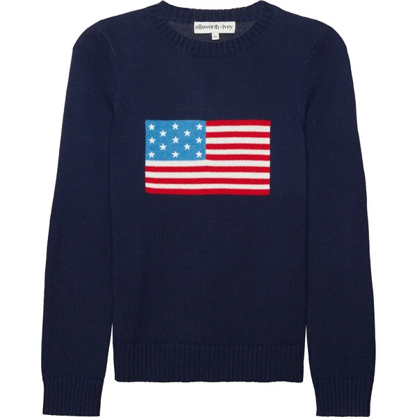 Women's American Flag Classic Crewneck Sweater, Navy | Maisonette