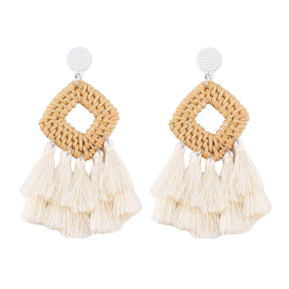 Meangel Rattan Tassel Earrings for Women Bohemian Statement Handmade Woven Drop Dangle Earrings | Amazon (US)