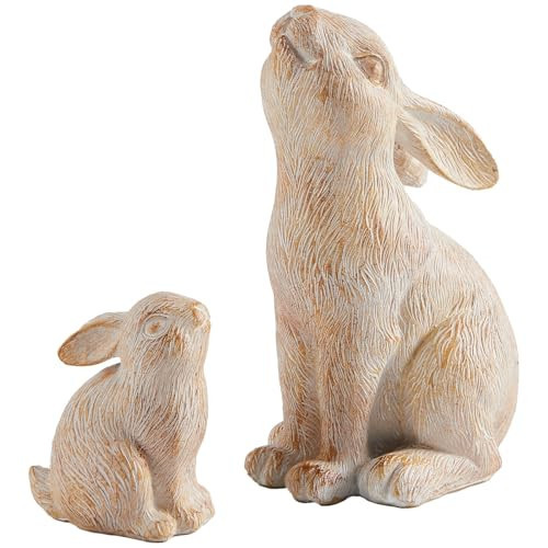 Set of 2 Easter Bunny Figurines, White and Khaki Resin Rabbit Statue, Rabbit Figurines for Spring, Bunny Decorations Easter Ornaments for Home Shelf Coffee Table Decor Gift | Amazon (US)