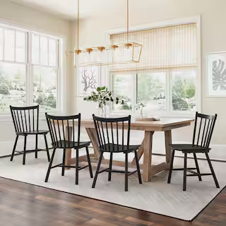 LUE BONA Winston Black Classic Windsor Dining Chair Solid Wood Farmhouse Dining Chair with Spindl... | The Home Depot