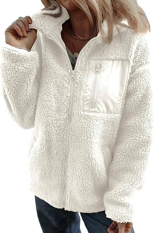 Dokotoo Womens Winter Trendy Full Zipper Fleece Jackets Long Sleeve Relaxed Warm Teddy Coats with... | Amazon (US)