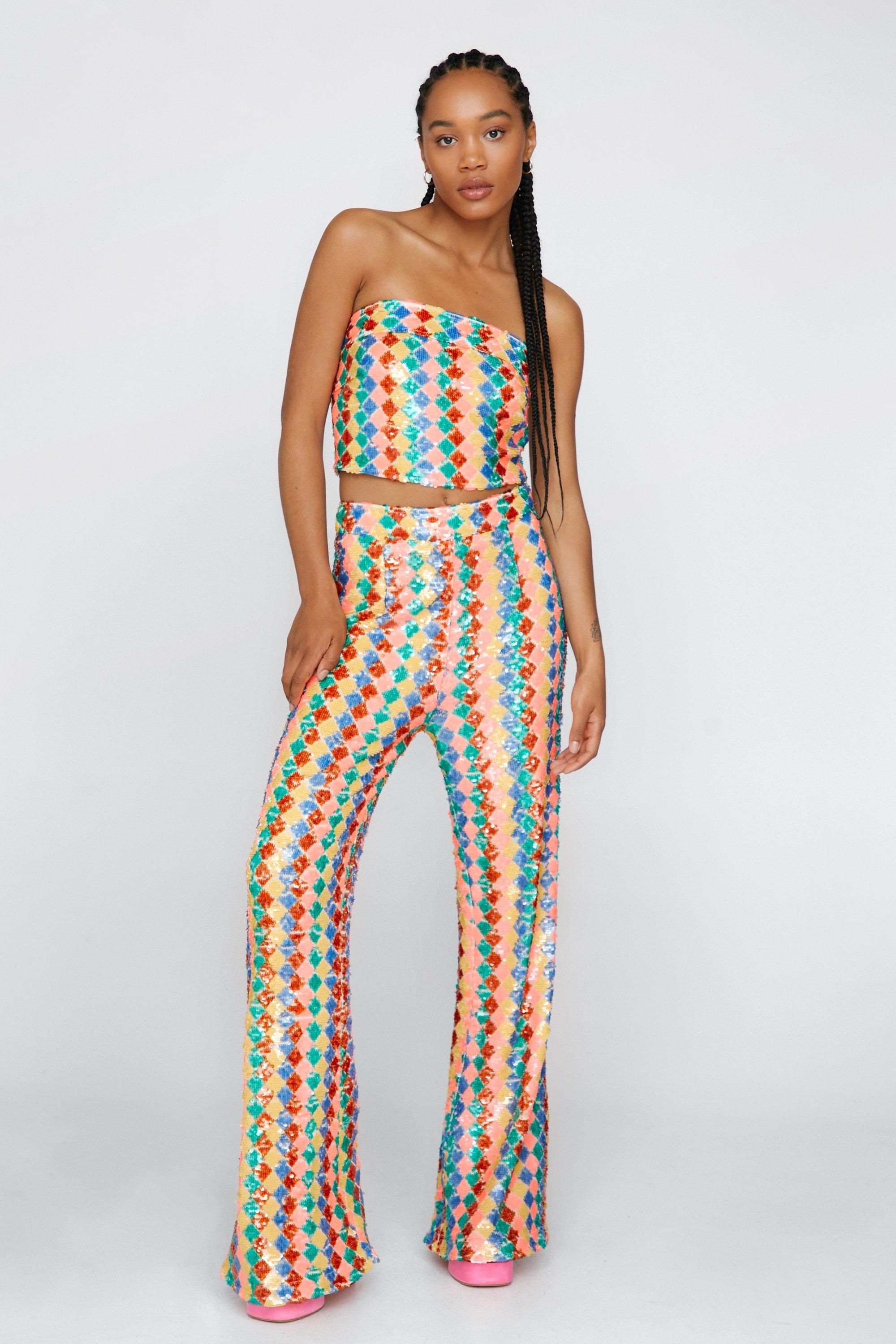 Premium Zig Zag Sequin Flared Pants | Nasty Gal (US)