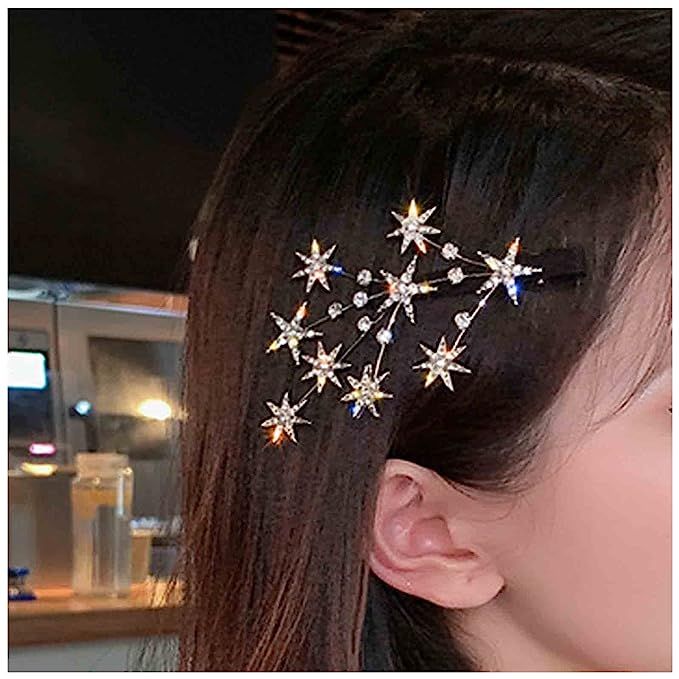 Yheakne Crystal Star Hair Clip Barrette Gold Rhinestone Hair Barrette Bling Bridal Hair Pin Headp... | Amazon (US)