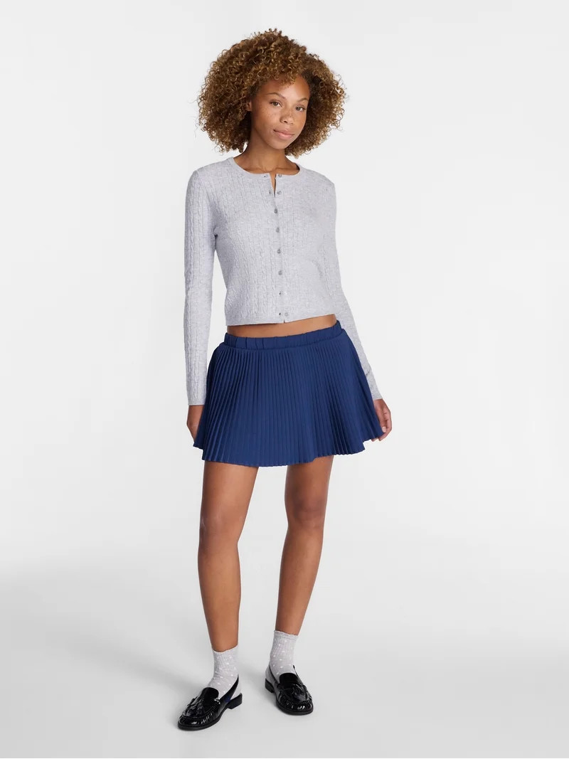 No Boundaries Cable Knit Crewneck Cardigan, Women's XXS-4X | Walmart (US)