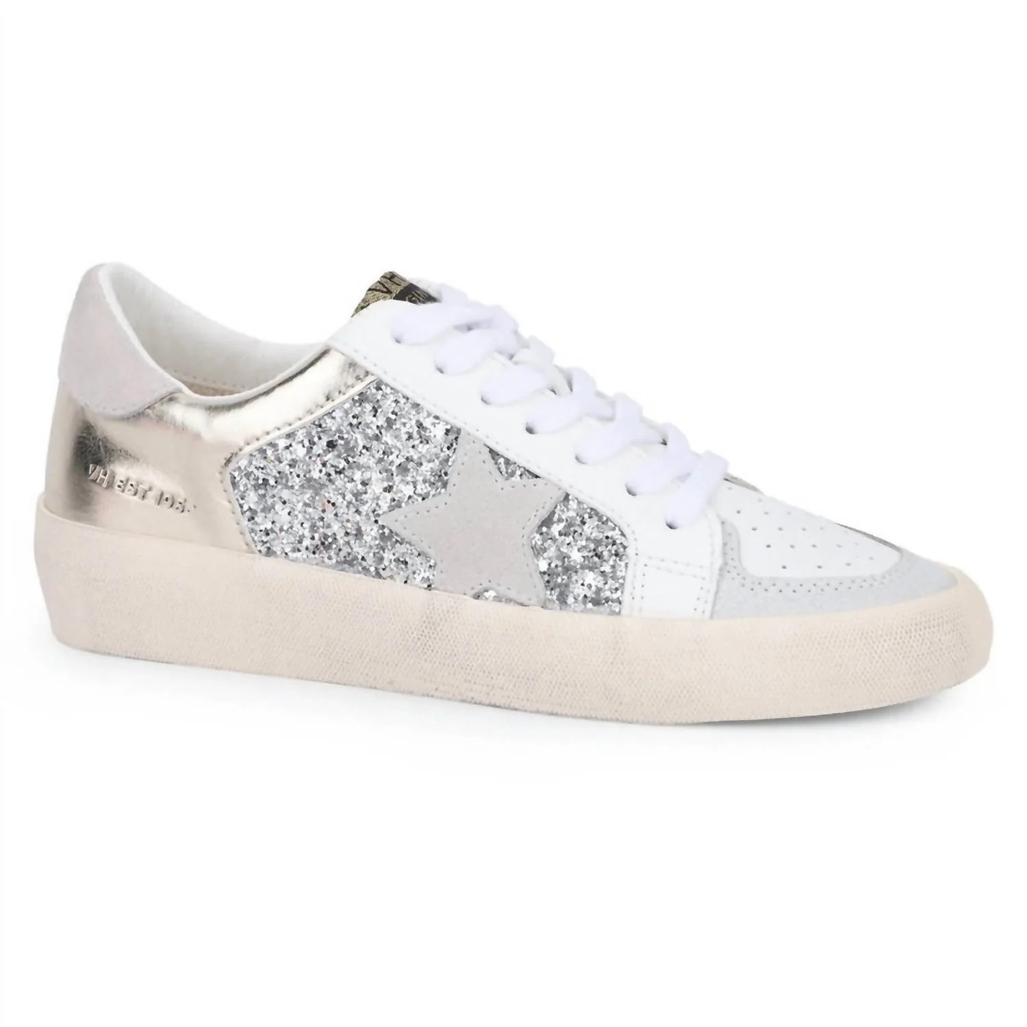 Women's Libby Glitter Ox Sneakers In White/silver | Shop Simon