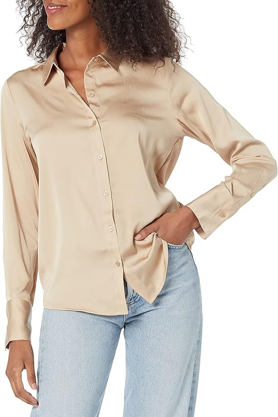 Amazon Essentials Women's Classic-Fit Satin Button Down Blouse (Available in Plus Size) | Amazon (US)