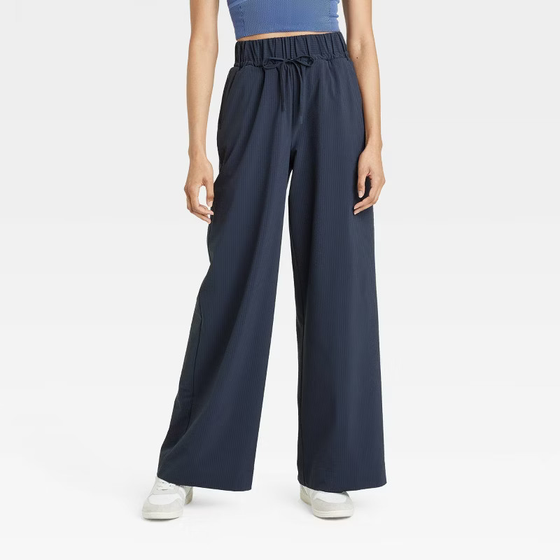 Women's Woven High-Rise Seersucker Wide Leg Pants - All In Motion™ | Target