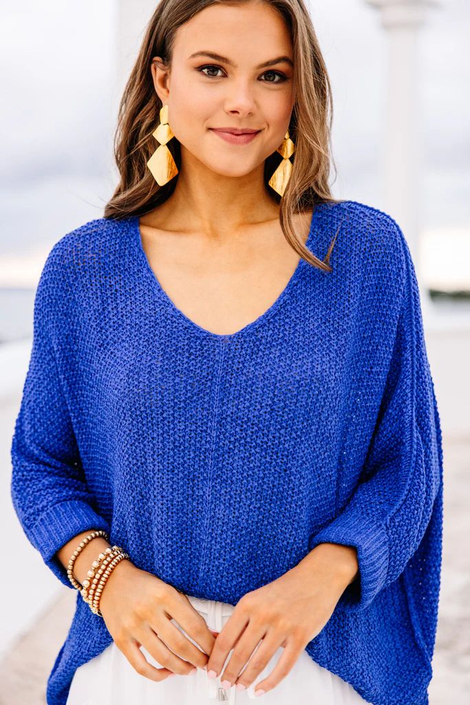 Don't Waste A Moment Diva Blue Oversized Sweater | The Mint Julep Boutique