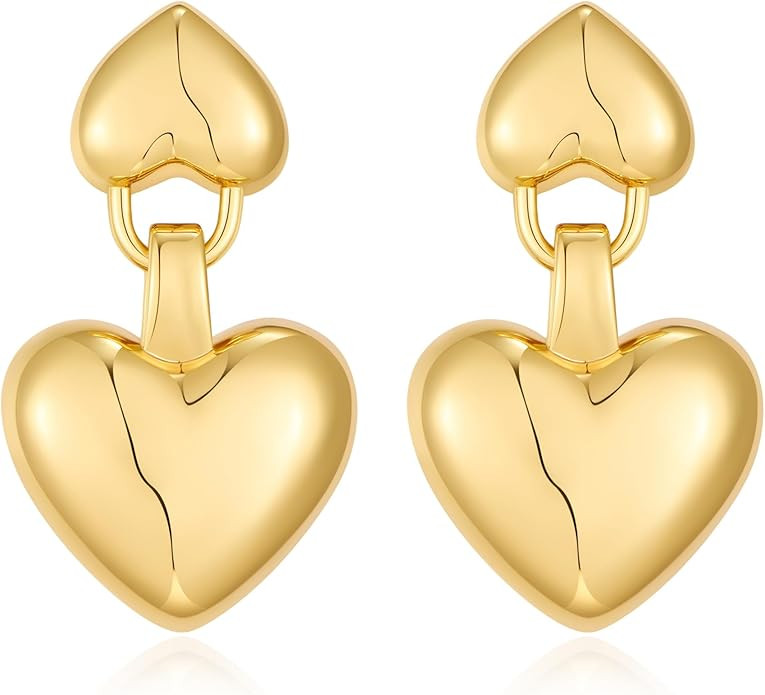 Gold Heart Dangle Earrings for Women Dainty Love Heart Earrings Chunky Heart Charm Earrings Jewel... | Amazon (US)