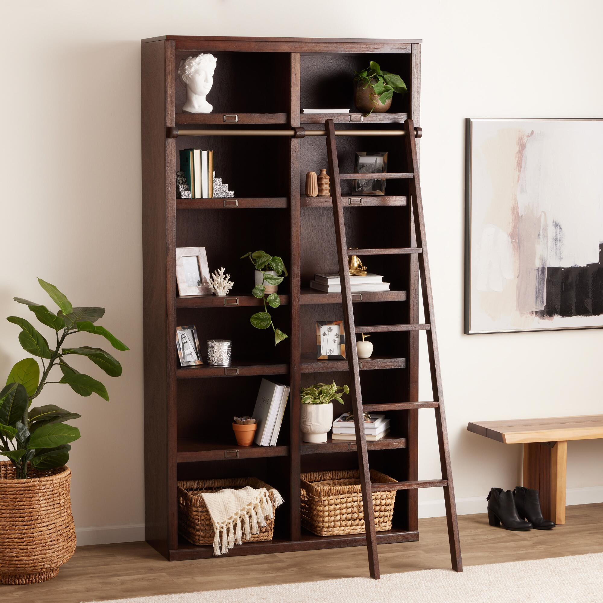 Augustus Roasted Cocoa Wood Library Shelving Collection | World Market