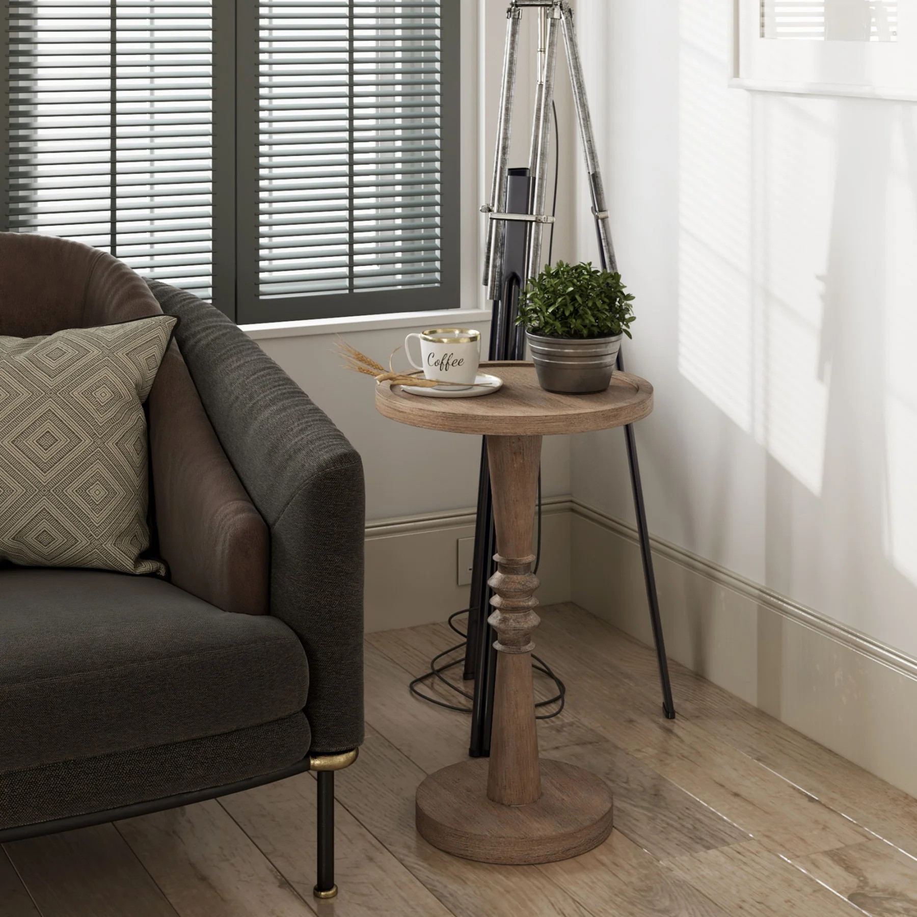 COZAYH Pedestal Small Drinking Table, Farmhouse Tray Top End Table, Distressed Finish, Wood Color | Walmart (US)