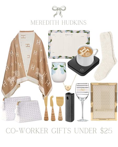 Christmas gift guide, gifts under $25, Gifts for coworkers, cheese knives, charcuterie board, screen cleaner, coffee warmer, barefoot dreams fuzzy socks, gold monogram necklace, corkcicle rifle paper co stemless wine glass tumbler, silky Shaw, scarf, Kate spade wine glass, gold picture frame, Amazon gifts, Amazon finds, preppy, timeless, classic

#LTKGiftGuide #LTKunder50 #LTKhome