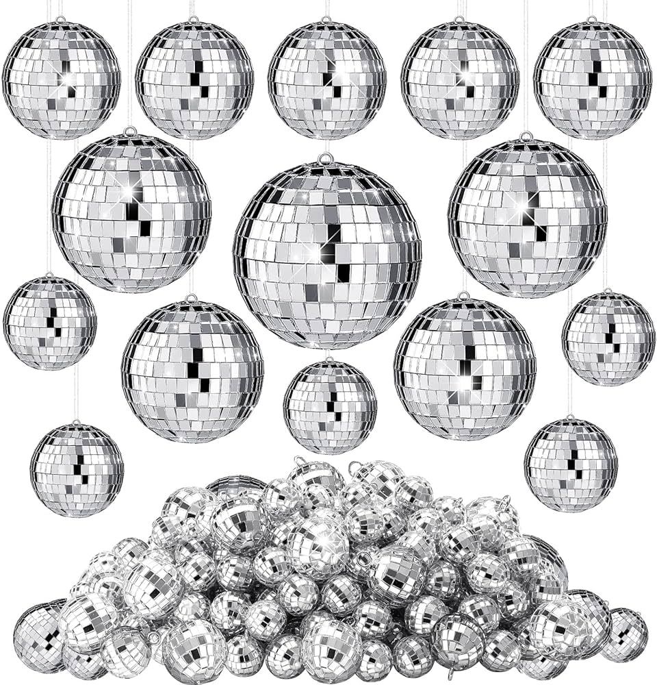 Sumind 35 Pcs Hanging Mirror Disco Balls Ornaments Silver Mini Disco Ball Decorations Reflective ... | Amazon (US)