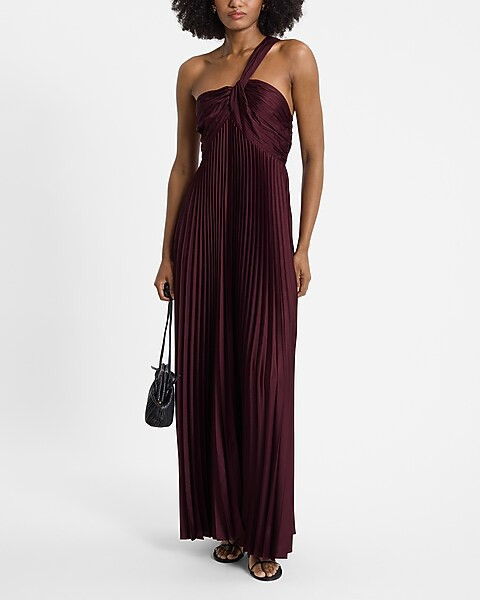Pleated One Shoulder Maxi Dress | Express