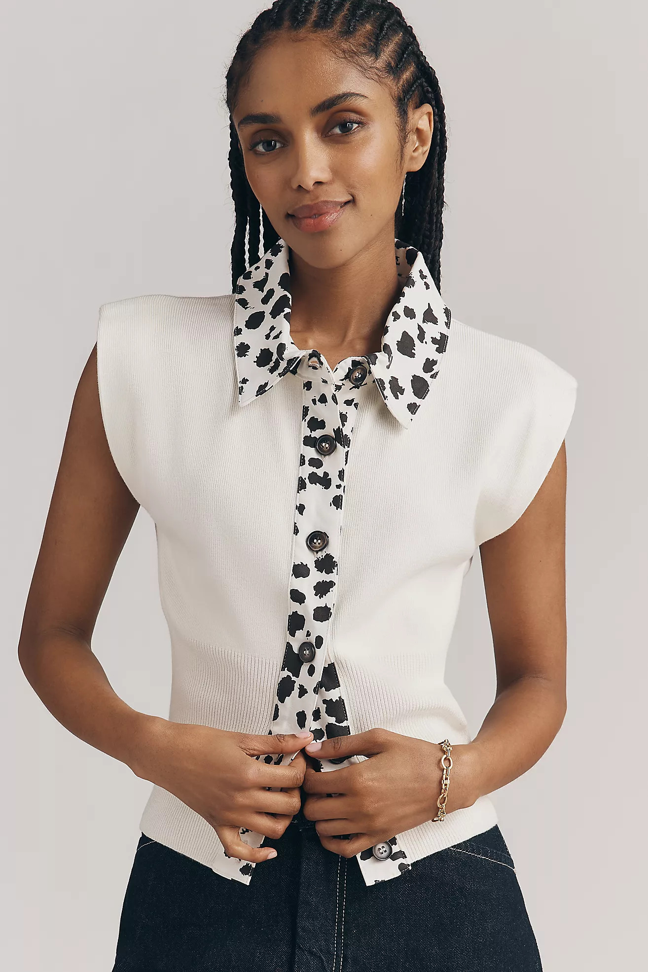 Maeve Collared Denim Muscle Sweater Vest | Anthropologie (US)