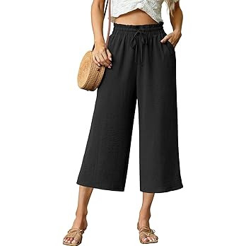 Capri Pants for Women High Waisted Wide Leg Casual Lounge Pant Summer Capris Adjustable Drawstrin... | Amazon (US)