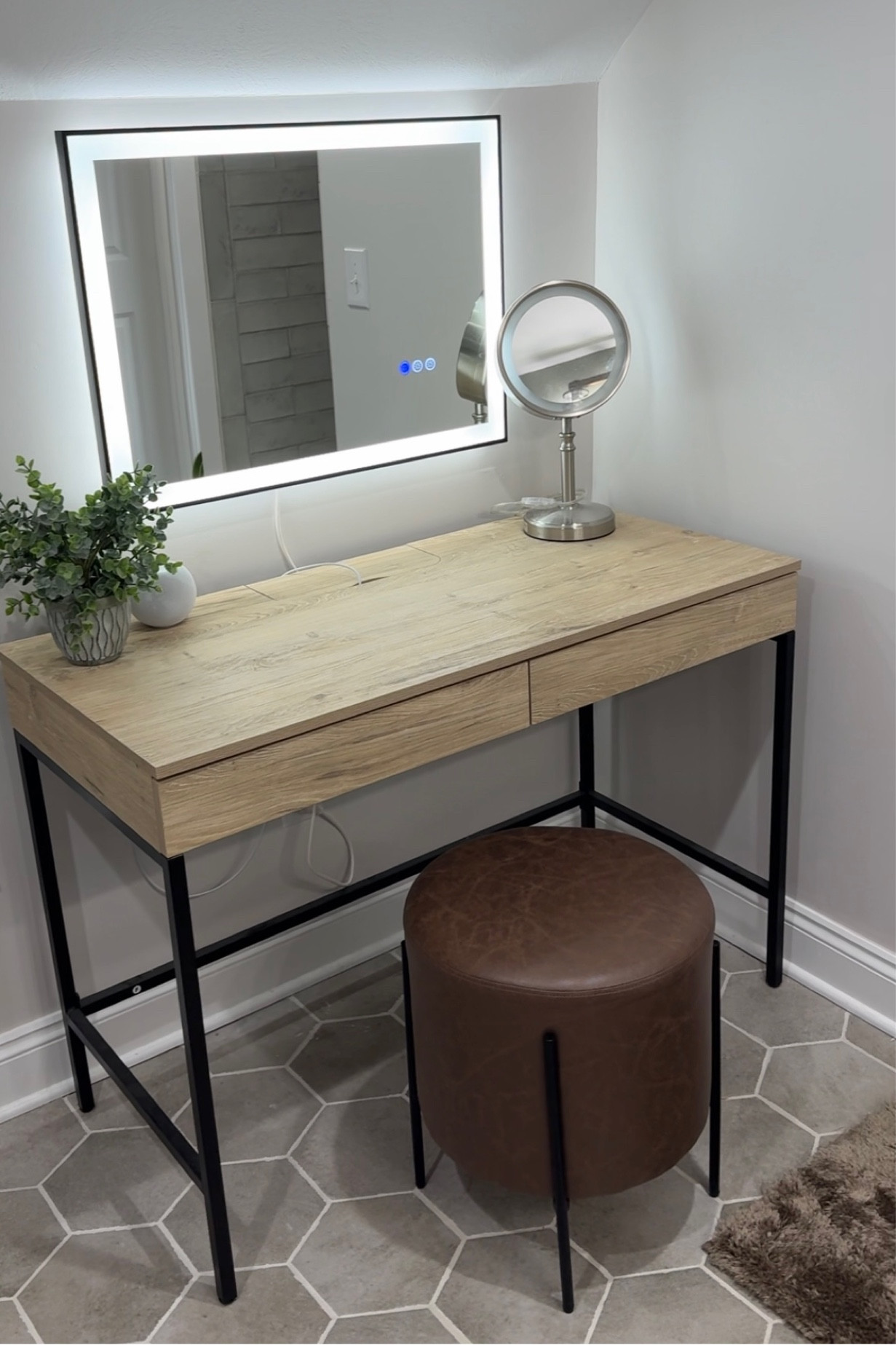 My DIY vanity! This desk has the perfect amount of storage and is so aesthetic! The mirror has a built in light and defogger. 

#LTKbeauty #LTKhome #LTKsalealert